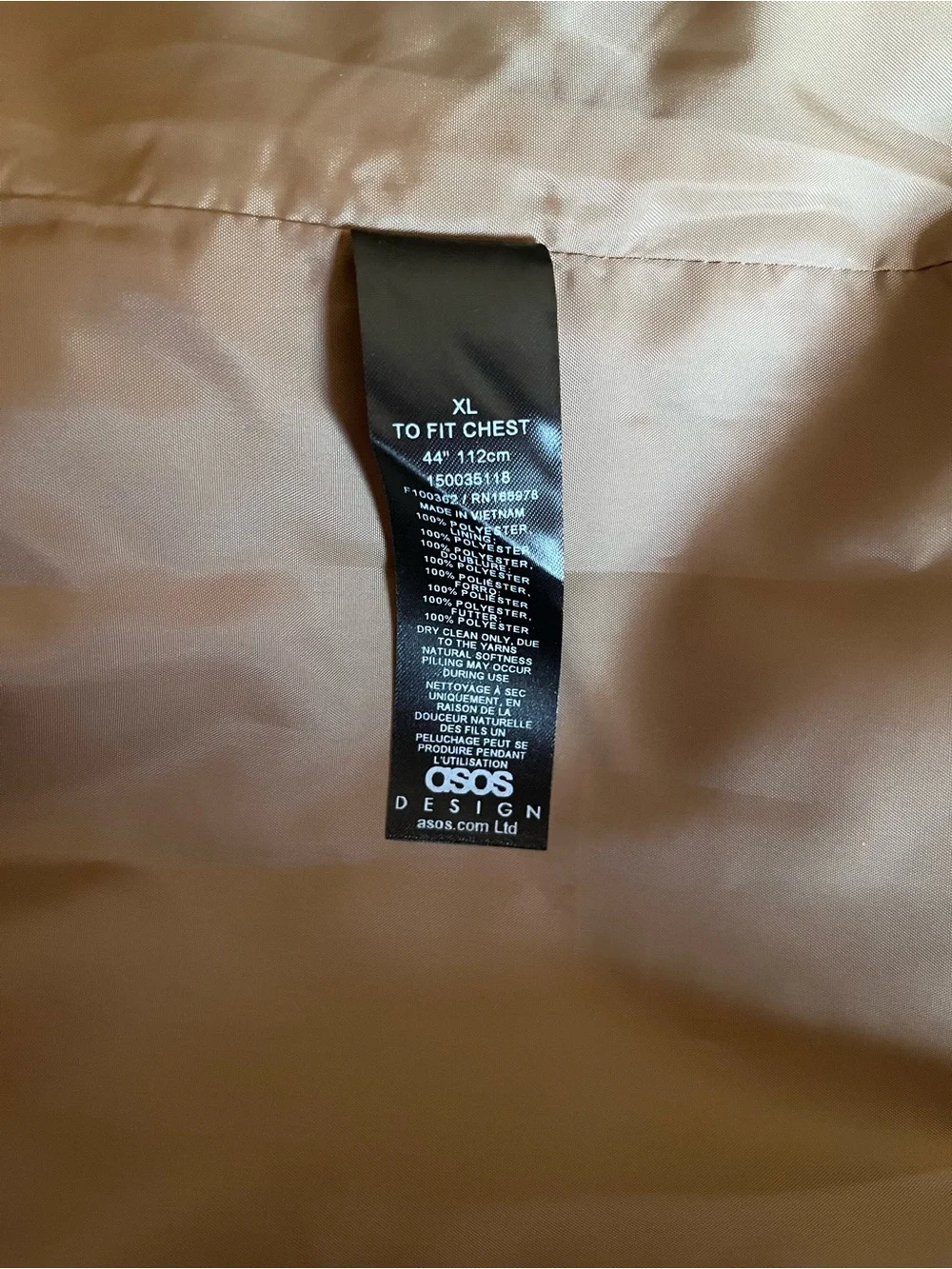 NWT Men’s ASOS DESIGN wool look overcoat in tobacco Fall Winter Classic XL